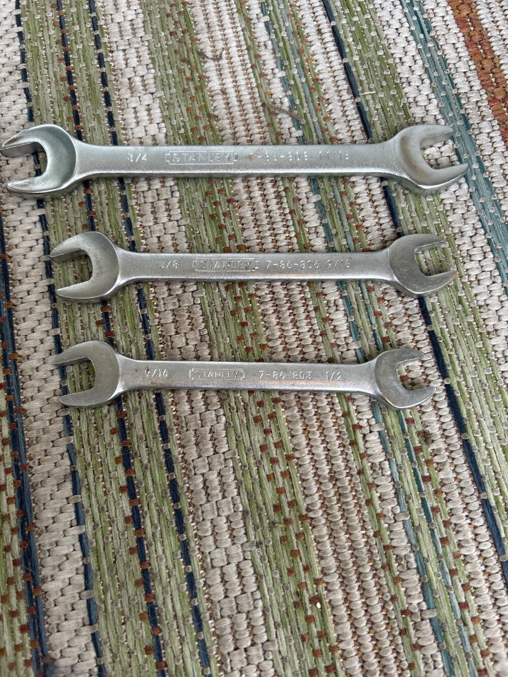 Vintage Stanley Open End Wrench Lot SAE (3 Pieces) Chrome Vanadium